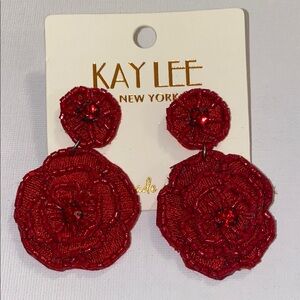 Kay Lee Red Floral Earrings NWT